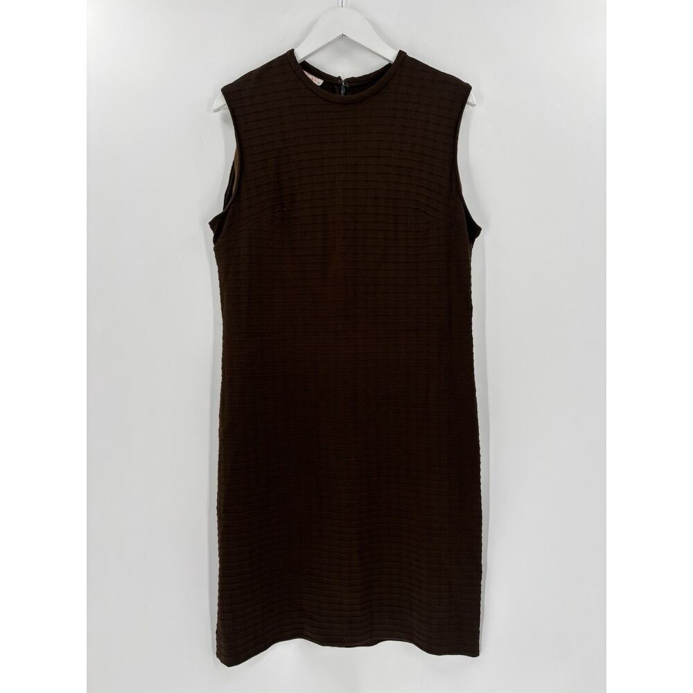 Vintage 60s Lady Carol Dress Womens 16 Brown Shift Sleeveless Textured Knit Zip